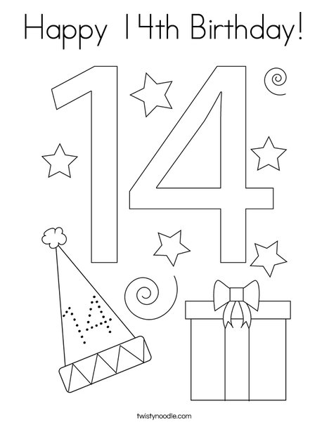 Happy 14th Birthday Coloring Page - Twisty Noodle